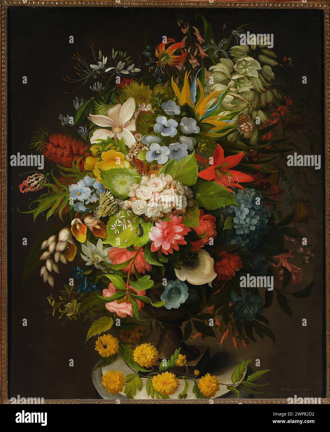 Un bouquet de fleurs dans un vase ; Beyer, Henryka (1782-1855) ; 1827 (1827-00-00-1827-00-00) ; artistes, Biedermeier (style), bouquets, fleurs dans des vases, peintres, natures mortes, fleur, achat (provenance) Banque D'Images