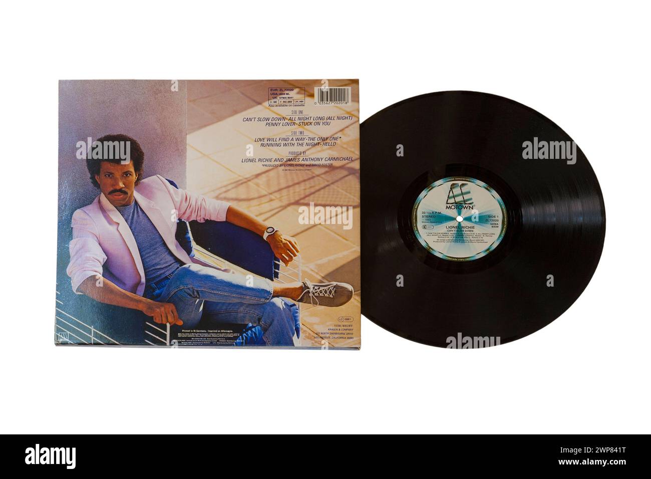 Lionel Richie ne peut pas ralentir l'album vinyle album LP couverture isolée sur fond blanc - 1983 Banque D'Images