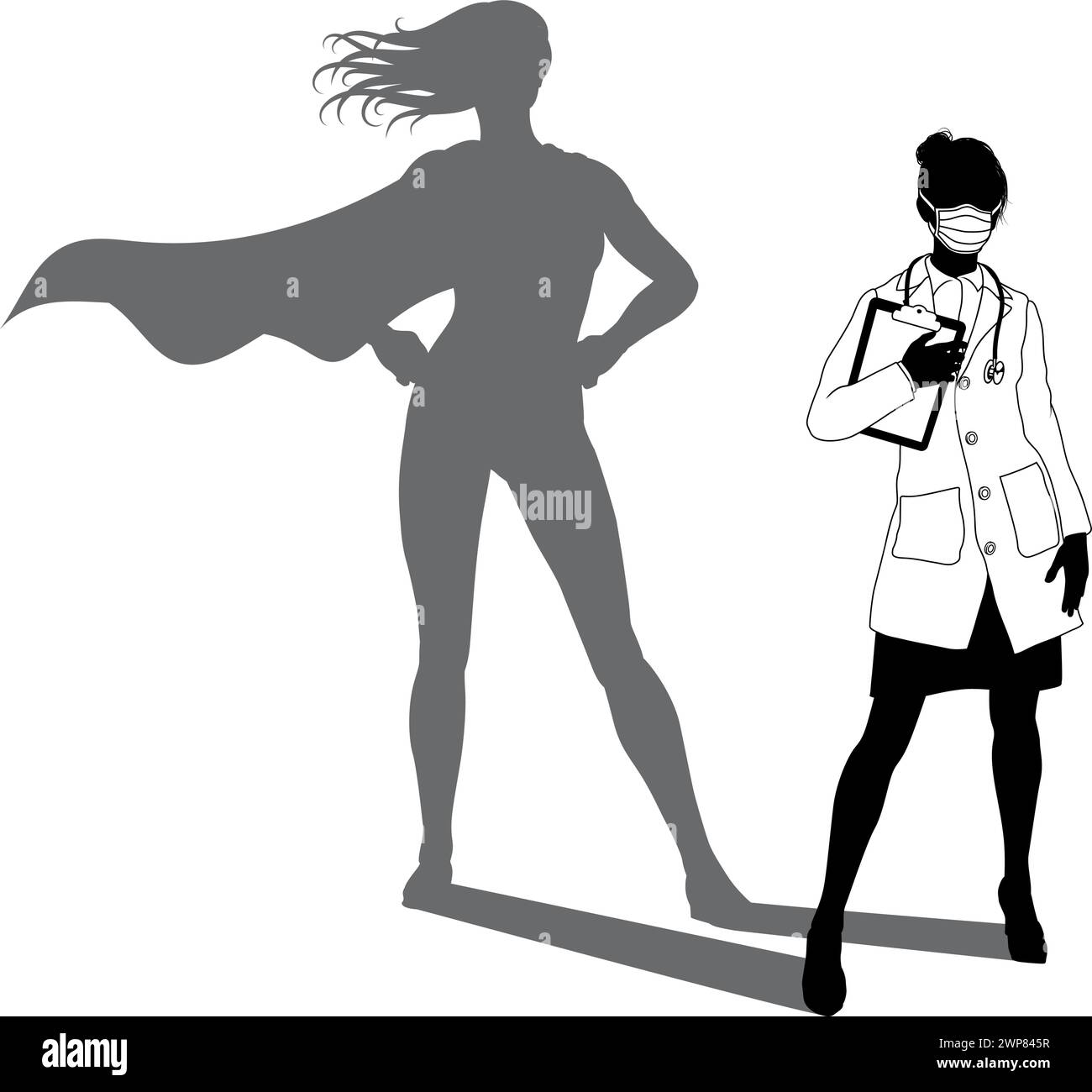 Super-héros Doctor avec Super Hero Shadow Silhouette Illustration de Vecteur