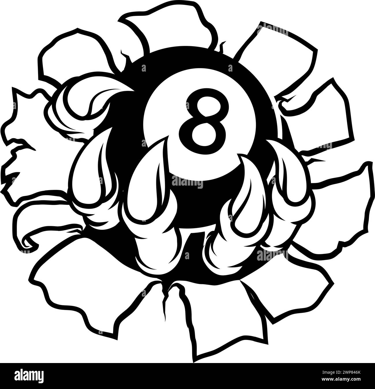 Pool Black huit ball Claw Cartoon Monster Hand Illustration de Vecteur