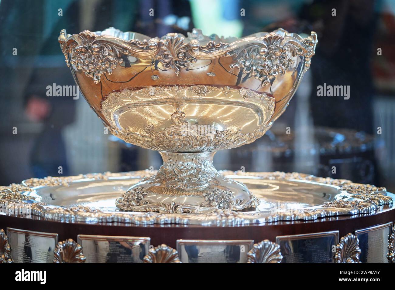 Turin, Italie - 5 mars 2024 - gros plan de la Coupe Davis de Tennis remportée par l'Italie en 2023 à Turin Banque D'Images