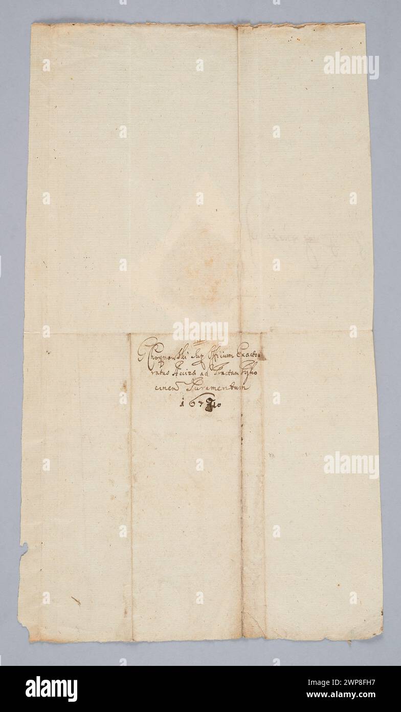 Ce document fait référence à Stefan Stanisław Czarniecki, qui a servi comme Staroste de Brah et Kaniowski en 1674, un fonctionnaire administratif dans le Commonwealth polono-lituanien. Banque D'Images