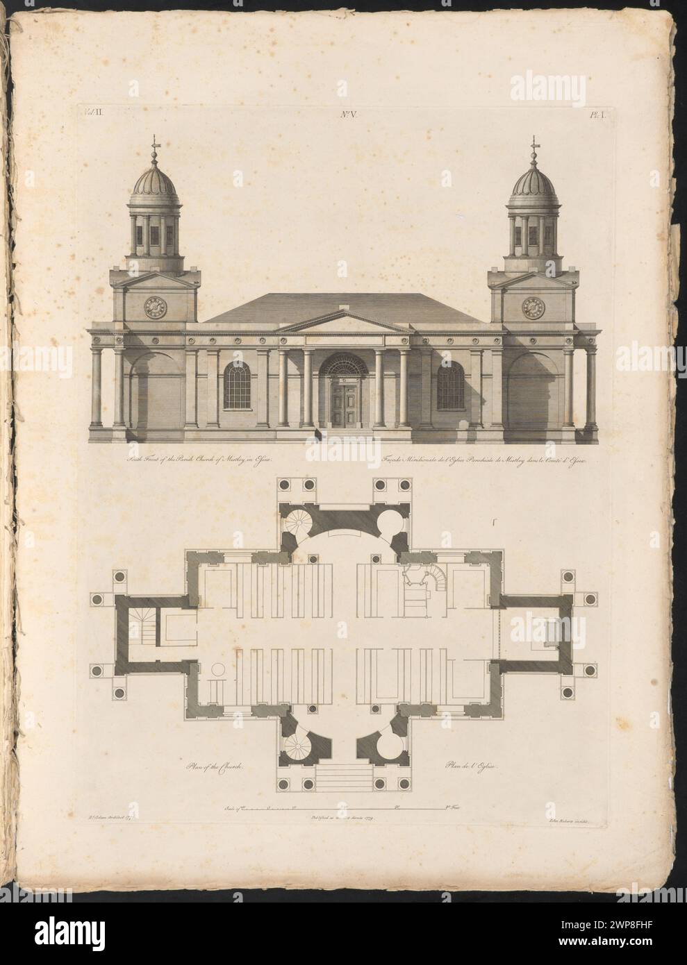 Une façade sud et un plan d'église paroissiale à Mistley, Essex ; Roberts, John (FL. CA 1760-CA 1800), Adam, Robert (1728-1792) ; 1779 (1779-00-00-1786-00-00); Banque D'Images