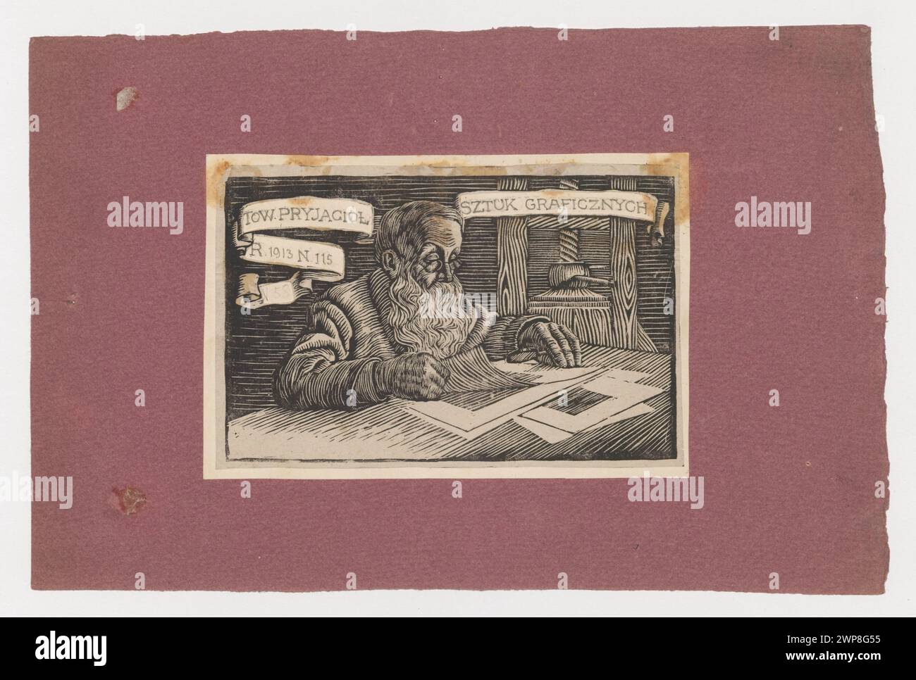 Ce projet de billet de 1913 a été émis pour l'événement annuel de la Société des amis des Arts graphiques à Varsovie, organisé par la Société artistique polonaise. L’événement a impliqué des graphistes, des imprimeries et des intérieurs, et les collections de la société comprennent du matériel lié aux arts graphiques et aux membres associés. Banque D'Images