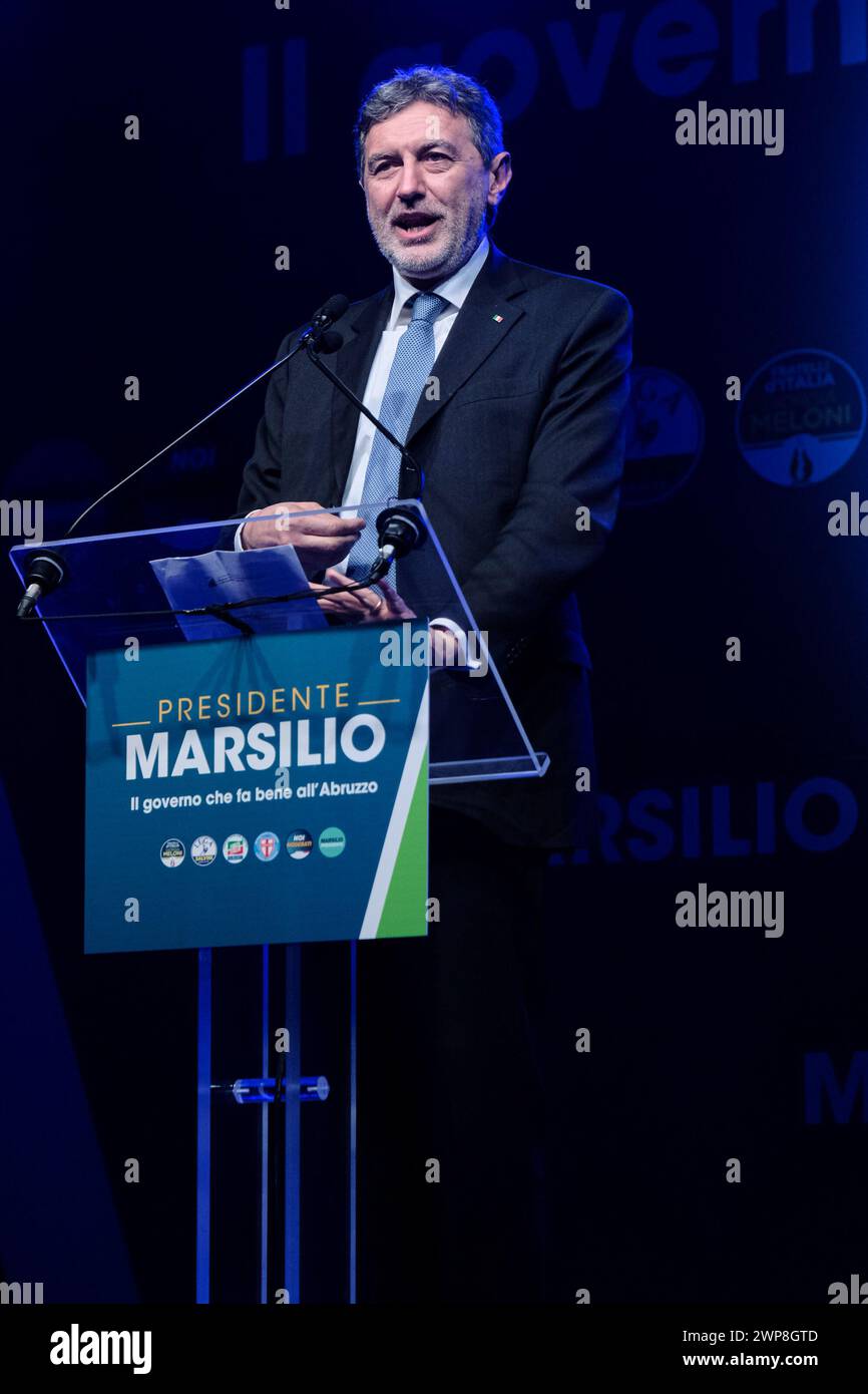 Pescara, Italie. 5 mars 2024. Marco Marsilio pour les élections régionales des Abruzzes. Crédit : Unicode images/Alamy Live News Banque D'Images