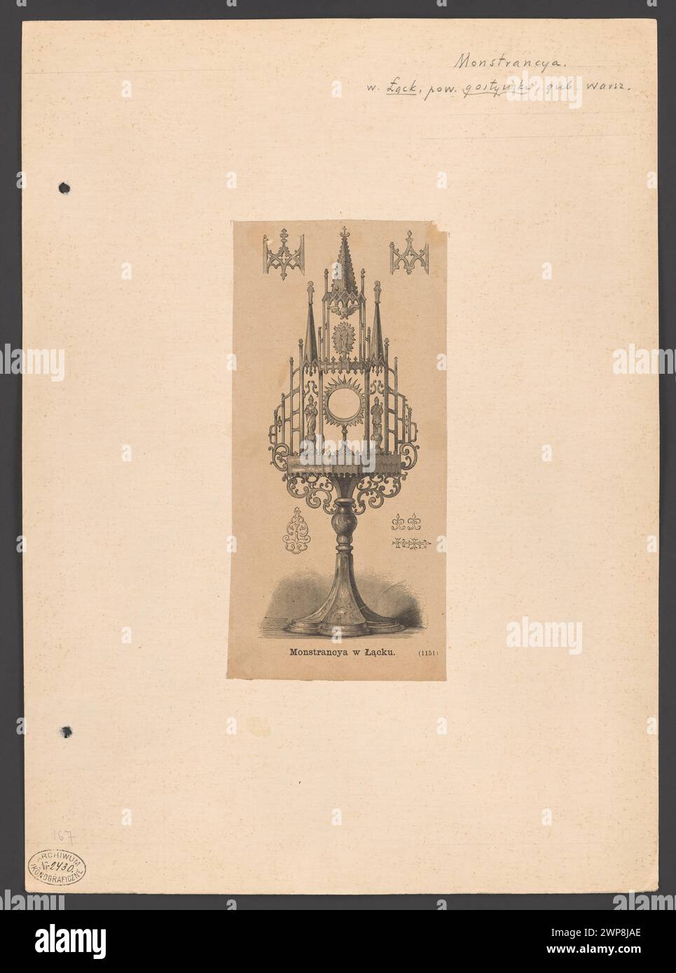 Monstrance représenté dans Tygodnik Ilustrowany en 1886, publié à Varsovie, montrant la conception et l'ornementation du vaisseau liturgique. Banque D'Images