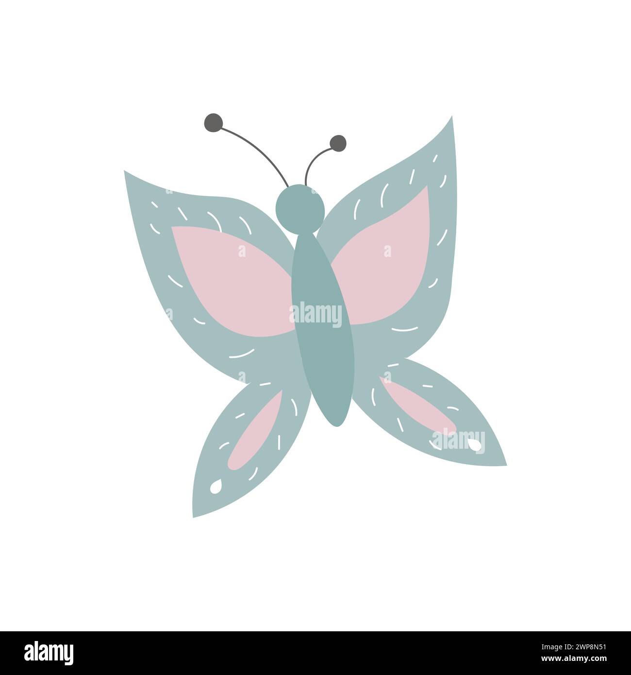 Icône papillon bleu et rose plat de vecteur. Insecte drôle de forêt, de forêt ou de jardin. Illustration de bug mignon pour les enfants isolés sur fond blanc Illustration de Vecteur