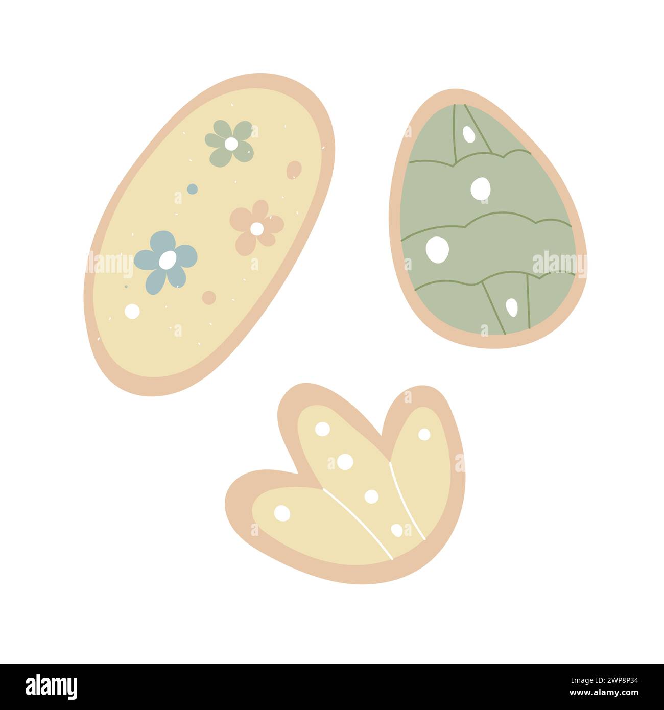 Ensemble de biscuits de pâques décorés de différentes formes. Biscuits assortis, bon pour la conception de vacances Illustration de Vecteur