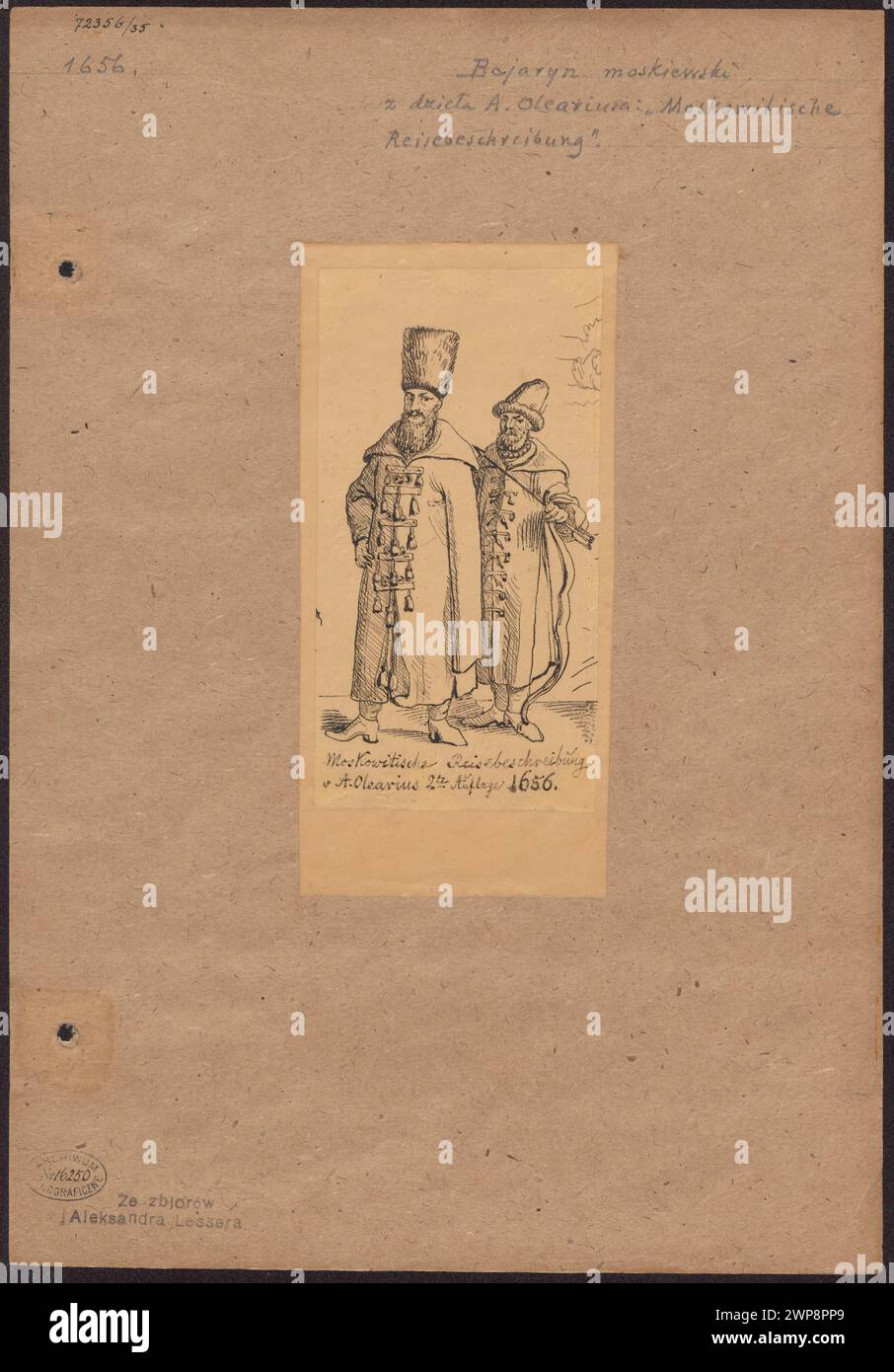 Deux boyards en costumes du XVIIe siècle, selon la gravure avec la 'relation durée du voyage d'Am Olearius en Moscovie' ['' Moskowitische Reisebeschreibung '] par Adam Olearius de 1656 ; petite, Aleksander (1814-1884) ; 1830-1884 (1832-00-00-1884-00) ; petite, Aleksander (1814-1884), Lesser, Aleksander (1814-1884) - collections, Lesser, Wiktor Stanisław Zygmunt (Baron - 1853-1935), Lesser, Wiktor Stanisław Zygmunt (Baron - 1853-1935) - collection, Russes, XVIIe siècle, cadeau (provenance), graphisme (artiste), graphiques allemands, portraits, portraits d'hommes, vêtements, hommes Banque D'Images