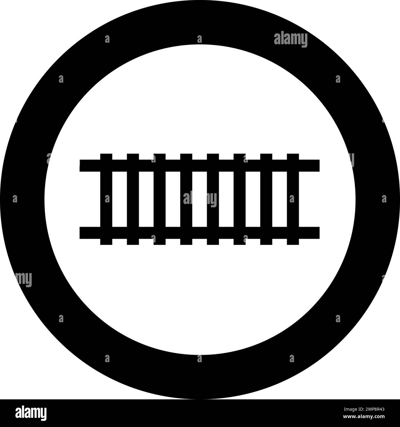 Voie ferrée chemin de chemin de fer train métro métro icône concept de transport de tramway en cercle rond couleur noire illustration vectorielle image solide Illustration de Vecteur