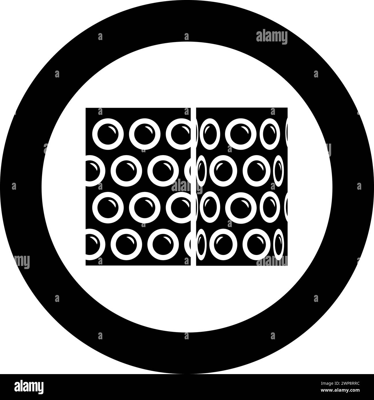 Film d'emballage à bulles d'air pour amortir les emballages fragiles rouleau en plastique antichoc polyéthylène concept de sécurité cargo icône en cercle rond couleur noire Illustration de Vecteur