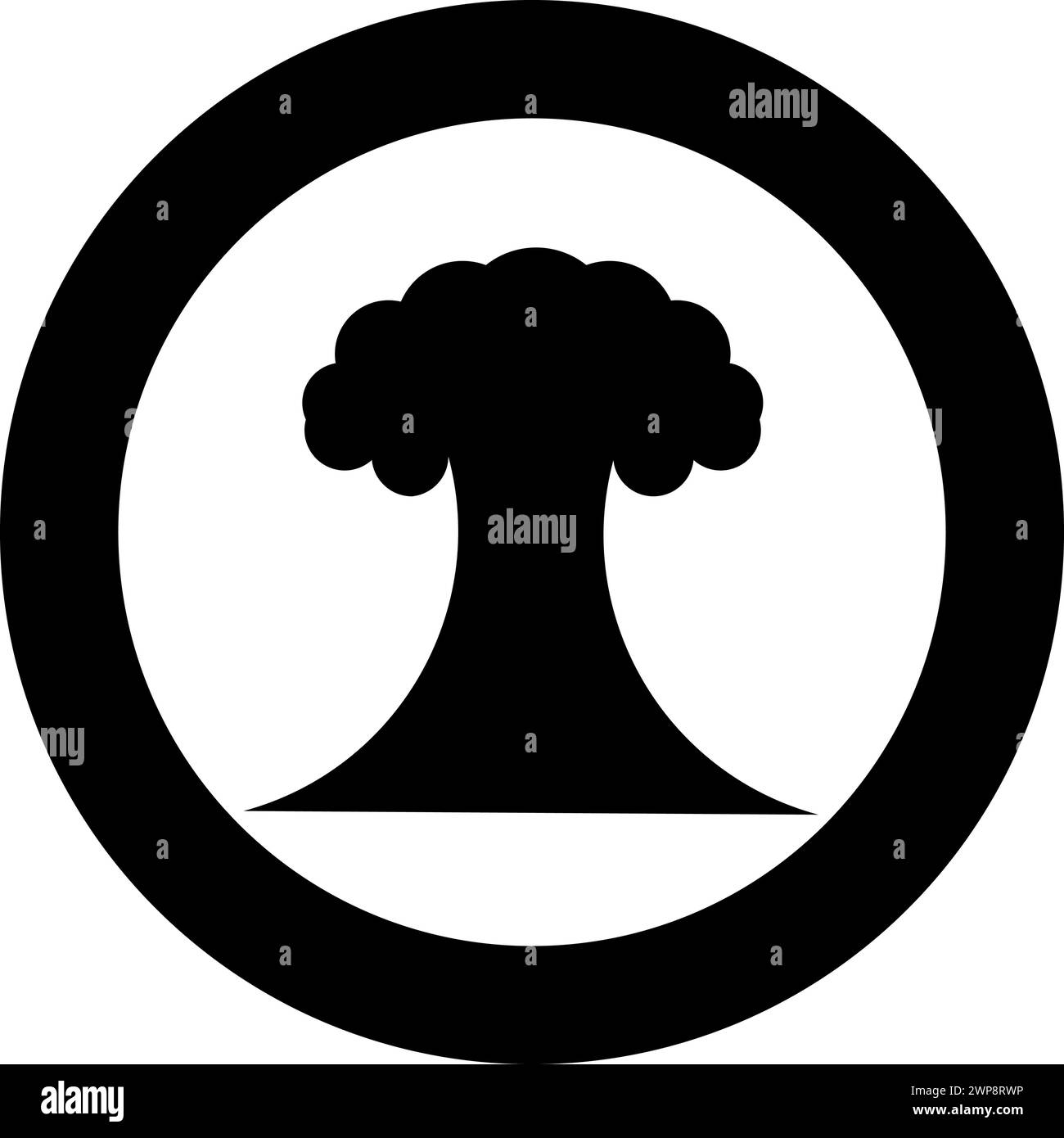 Icône de destruction explosive de champignon d'explosion nucléaire dans le cercle rond noir illustration vectorielle de couleur noire image de contour solide style simple Illustration de Vecteur