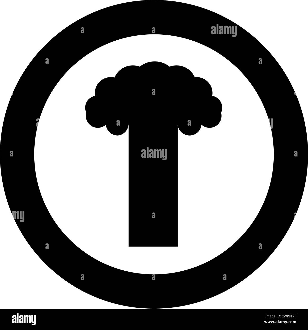 Icône de destruction explosive de champignon d'explosion nucléaire dans le cercle rond noir illustration vectorielle de couleur noire image de contour solide style simple Illustration de Vecteur