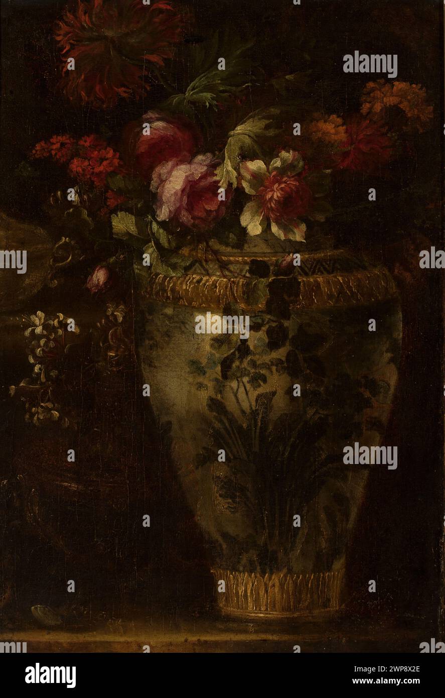 Cette nature morte du XVIIIe siècle réalisée par un peintre italien inconnu représente des fleurs, reflétant la composition florale européenne et la tradition de la peinture de natures mortes. Banque D'Images