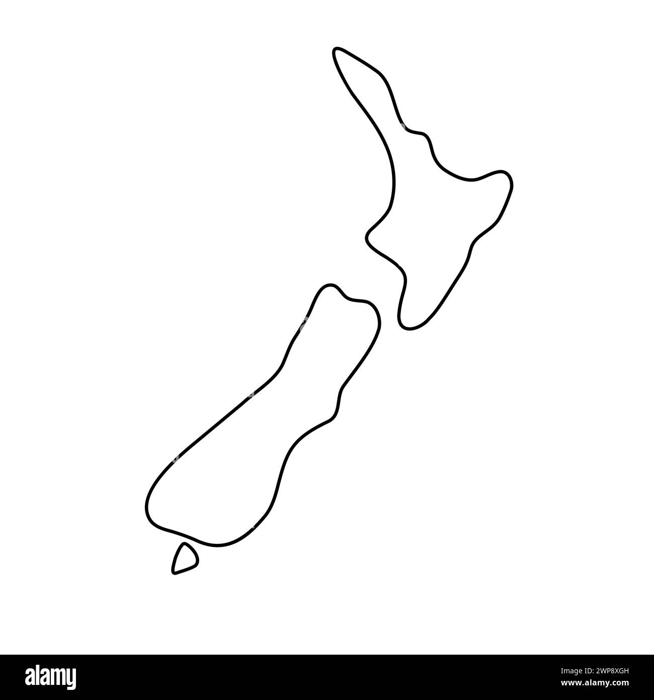 Carte simplifiée du pays de Nouvelle-Zélande. Contour noir fin. Icône vectorielle simple Illustration de Vecteur