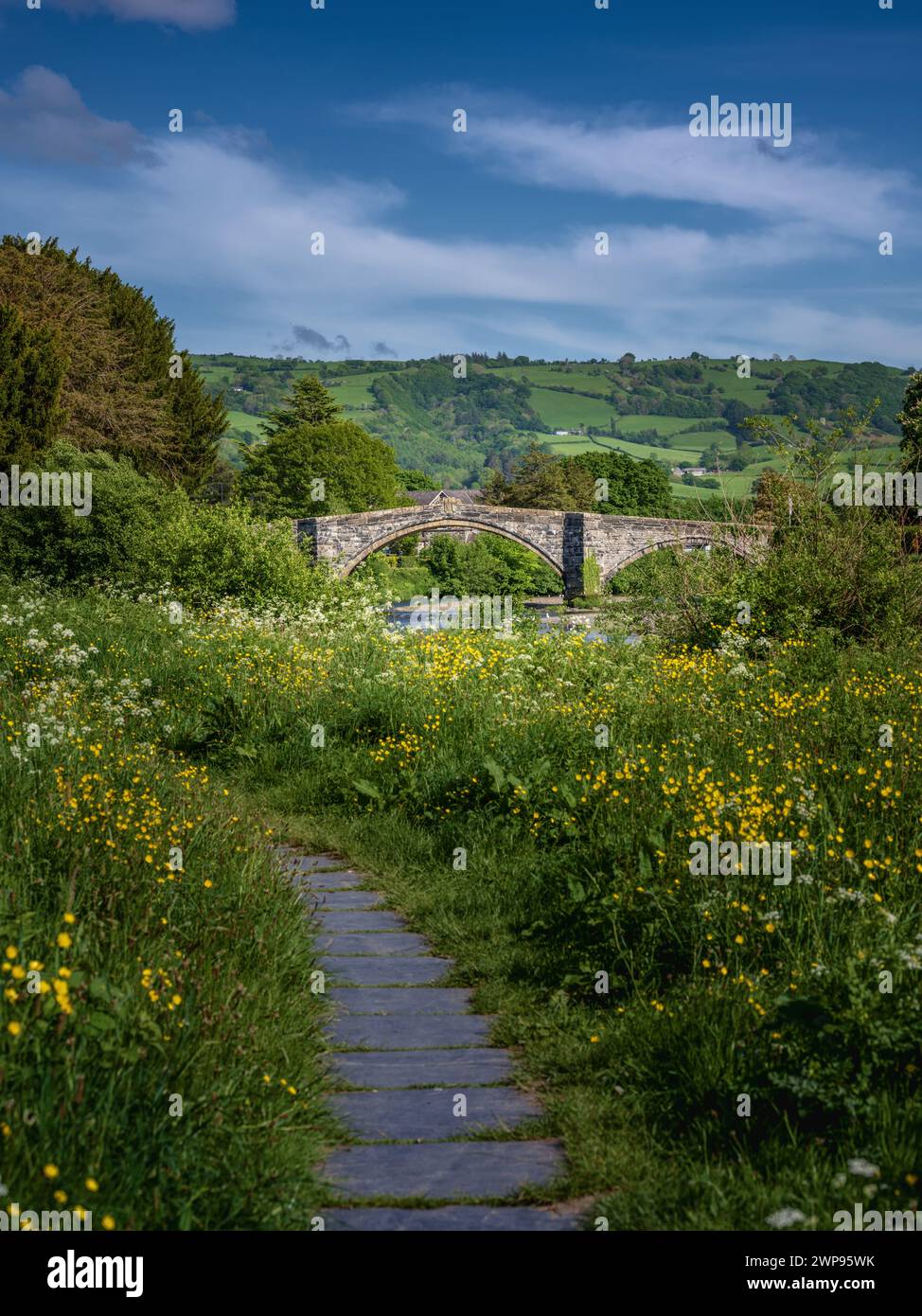 Pont Fawr, pont à trois voûtes traversant la rivière Conwy par Inigo Jones, Llanrwst, pays de Galles Banque D'Images