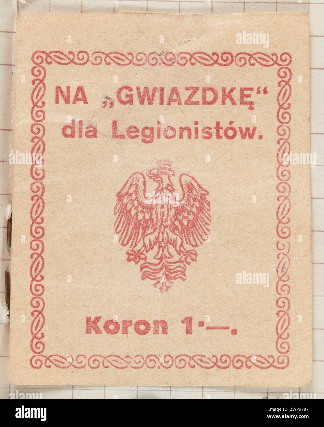 Impression de boîtier montrant l'emblème polonais sur une étoile pour légionnaires, produite en 1914-1918, marquée des couronnes 1. Banque D'Images