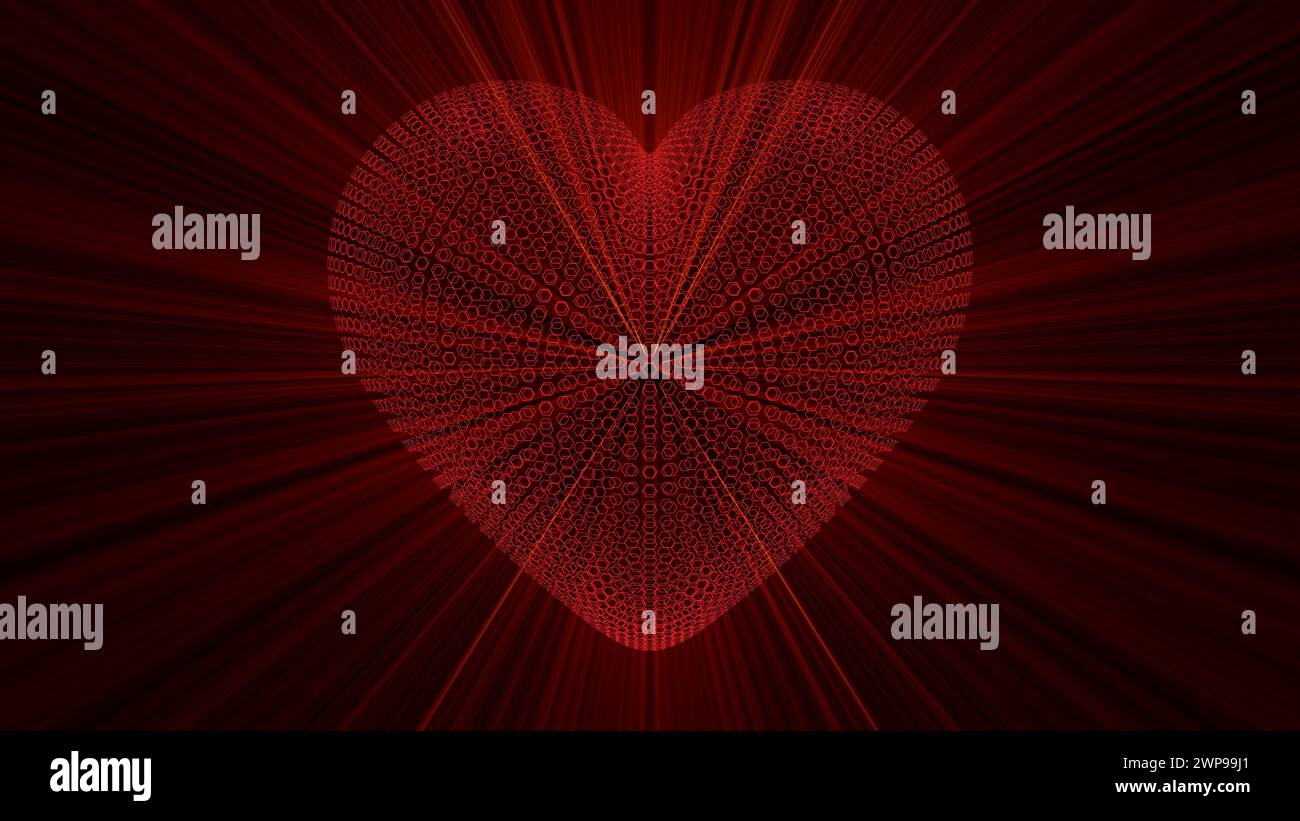 Forme de coeur composée de particules hexagonales, symbole abstrait de l'amour Banque D'Images