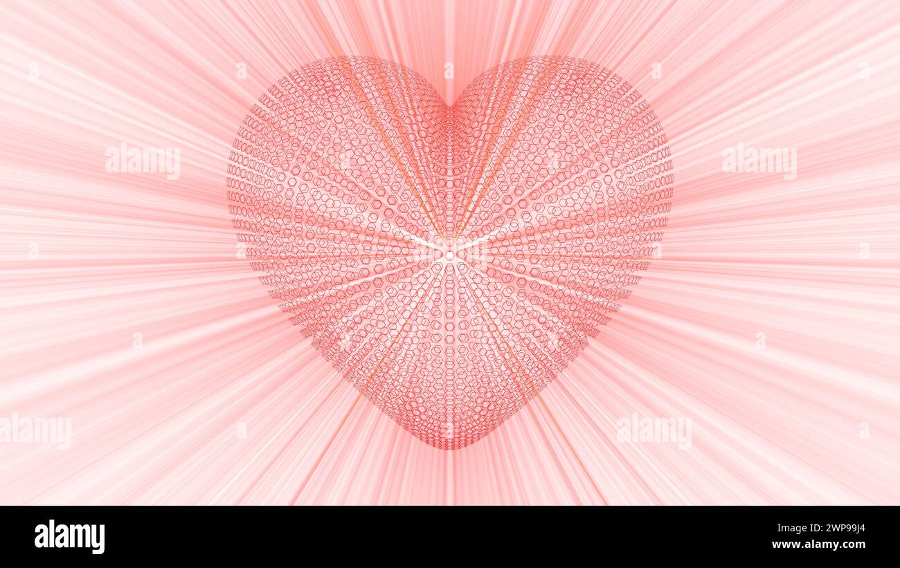 Forme de coeur composée de particules hexagonales, symbole abstrait de l'amour Banque D'Images