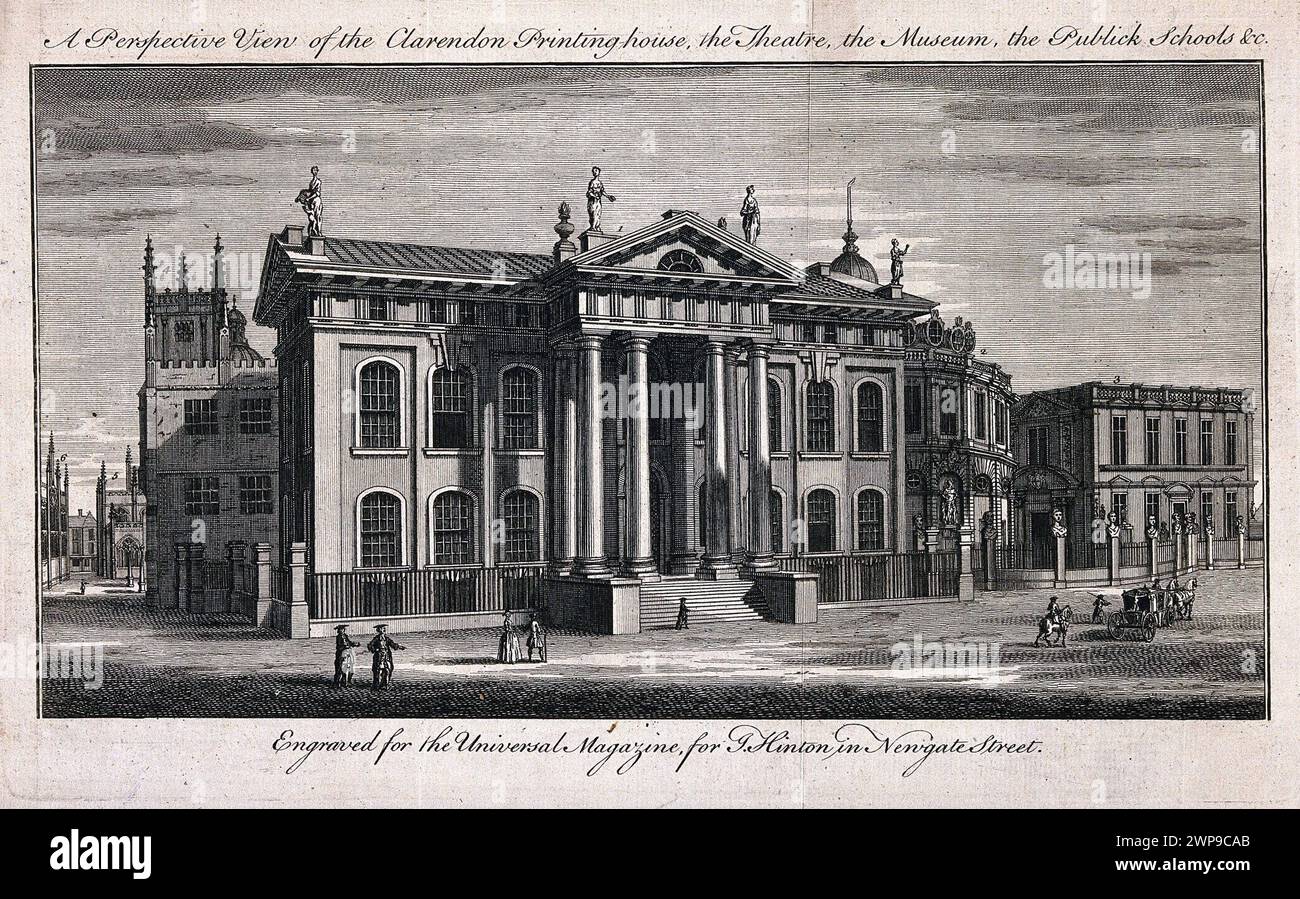 Clarendon Building, Oxford, vue avec la bibliothèque Bodleian et le théâtre Sheldonian, gravure vintage des années 1800 Banque D'Images