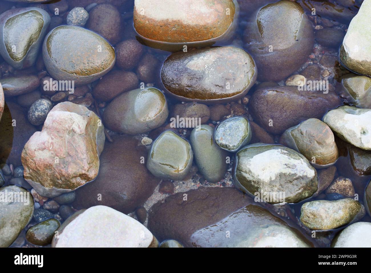 pierres rondes dans l'eau, vue de dessus. Arrière-plan Banque D'Images pierres rondes dans l'eau, vue de dessus. Arrière-plan Banque D'Images