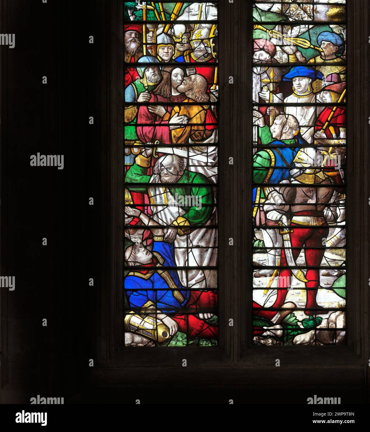 Dans le jardin de Getsémani, Jésus-Christ est trahi par Judas, avec un baiser, tandis que Pierre coupe l'oreille d'un esclave envoyé par le grand prêtre juif. Banque D'Images