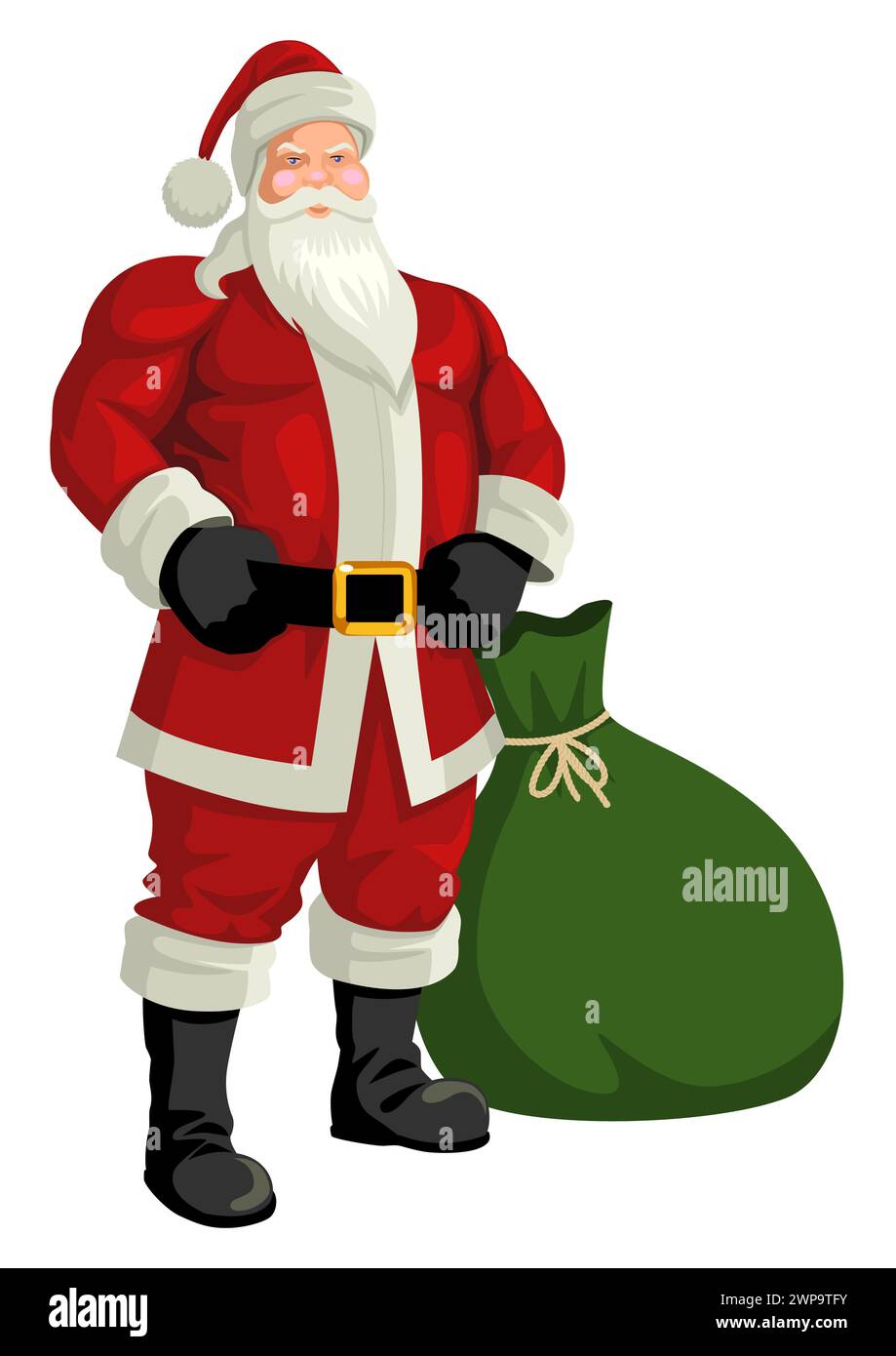 Dessin animé d'un Père Noël musclé dans une pose galante, représentation énergique ajoute une touche ludique et moderne à l'image traditionnelle du Père Noël. Injection de bourdonnement Illustration de Vecteur