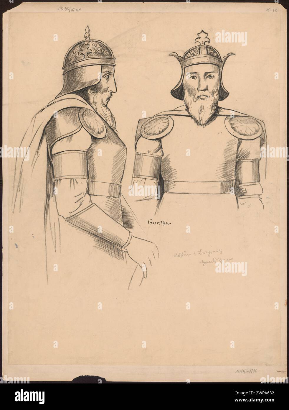 Gunther costume design ; Thoma, Hans (1839-1924) ; 1895-1897 (1895-00-00-1897-00-00) ; Bayreuth (Allemagne), Gunther (Mitol.), anneau de Nibelung (théâtre - Wagner, Ryszard), Schlesisches Museum der Bildenden Künste (Wrocław - 1880-1945) - collection, Wagner, Richard (1813-1883), Wagner, Richard (1813-1883). Göseterdämmerung, Walkirie (mitol.), costumes, opéra (théâtre), opéras, dessins allemands Banque D'Images