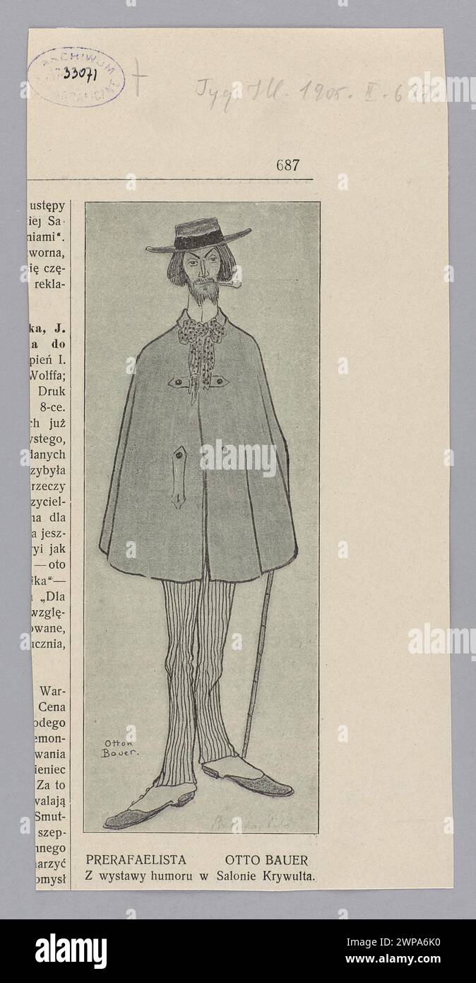 Cette reproduction de 1905 du croquis d'Otto Bauer 'pré-syndrome' de l'exposition Krywult salon, publiée dans Tygodnik Ilustrowany, représente une illustration humoristique du début du XXe siècle à Varsovie. Banque D'Images
