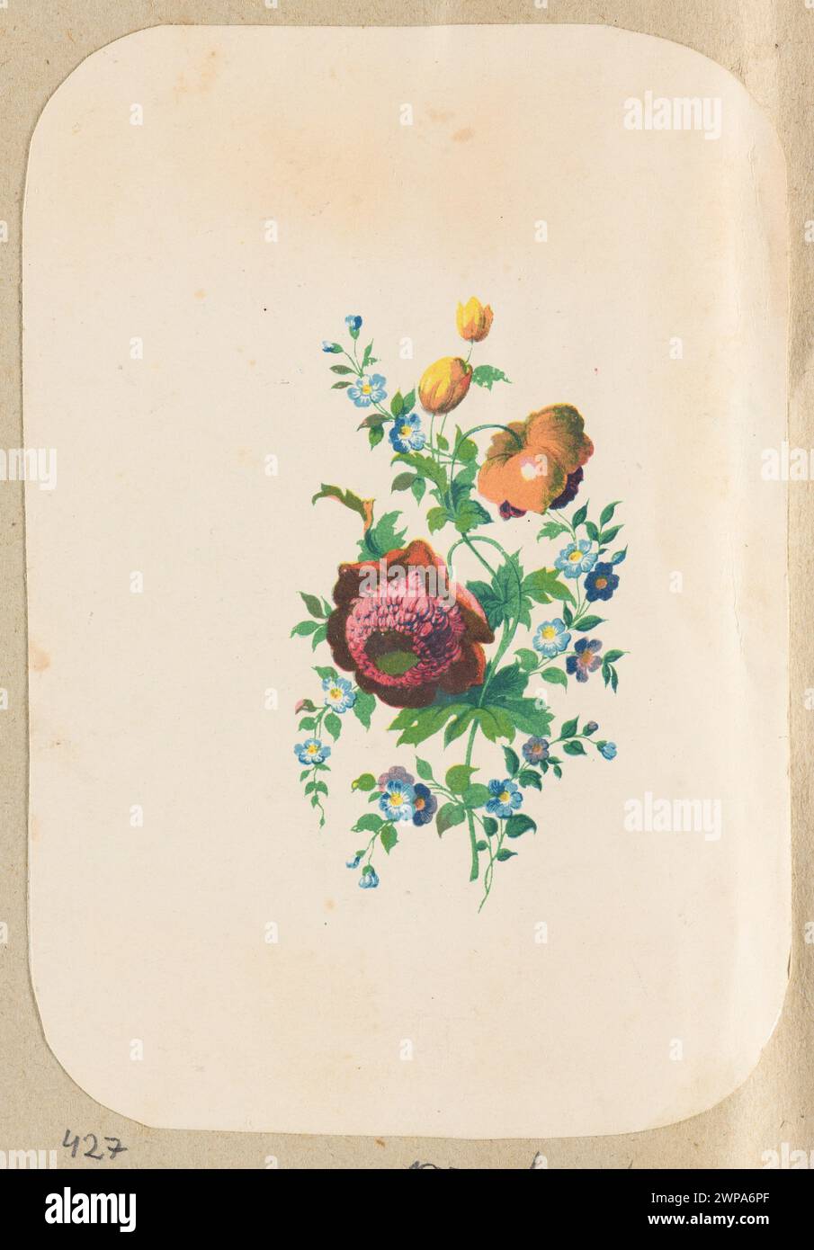 Peinture représentant des fleurs, mettant l'accent sur la représentation botanique et la composition décorative. Banque D'Images