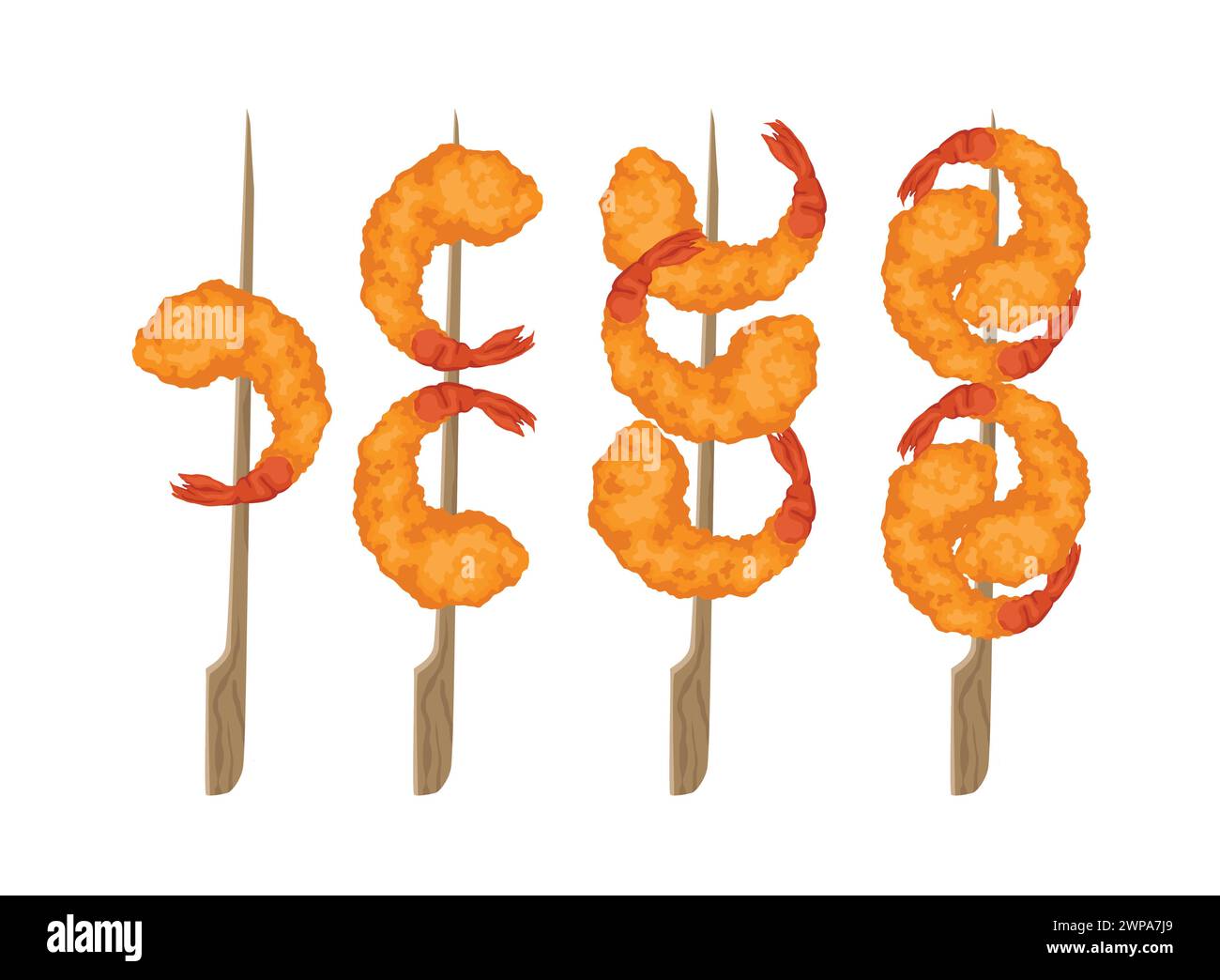 Set de crevettes tempura, crevettes dans la pâte. Illustration de Vecteur