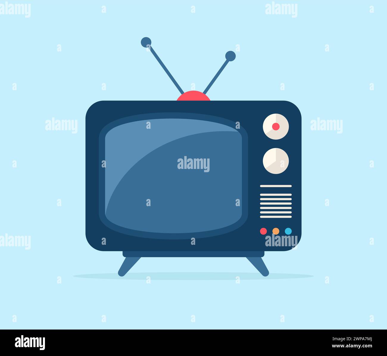 Rétro TV avec antenne sur fond bleu. Illustration vectorielle plate Illustration de Vecteur