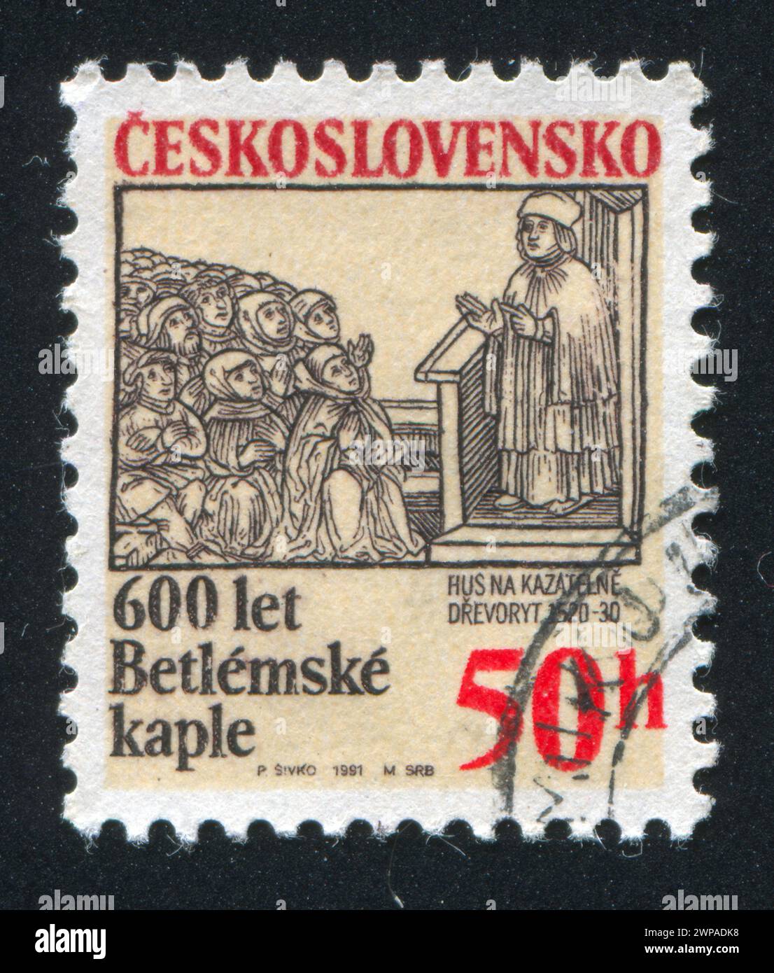 TCHÉCOSLOVAQUIE - VERS 1991 : timbre imprimé par la Tchécoslovaquie, montrant la chapelle de Bethléem, Prague, vers 1991 Banque D'Images