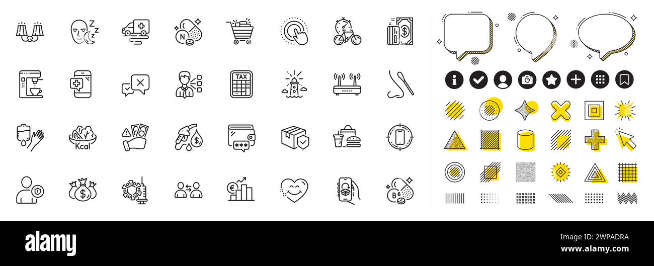 Ensemble de minuterie de vélo, wifi et icônes de ligne de transport d'ambulance pour l'application Web. Vecteur d'icône de pictogramme Illustration de Vecteur