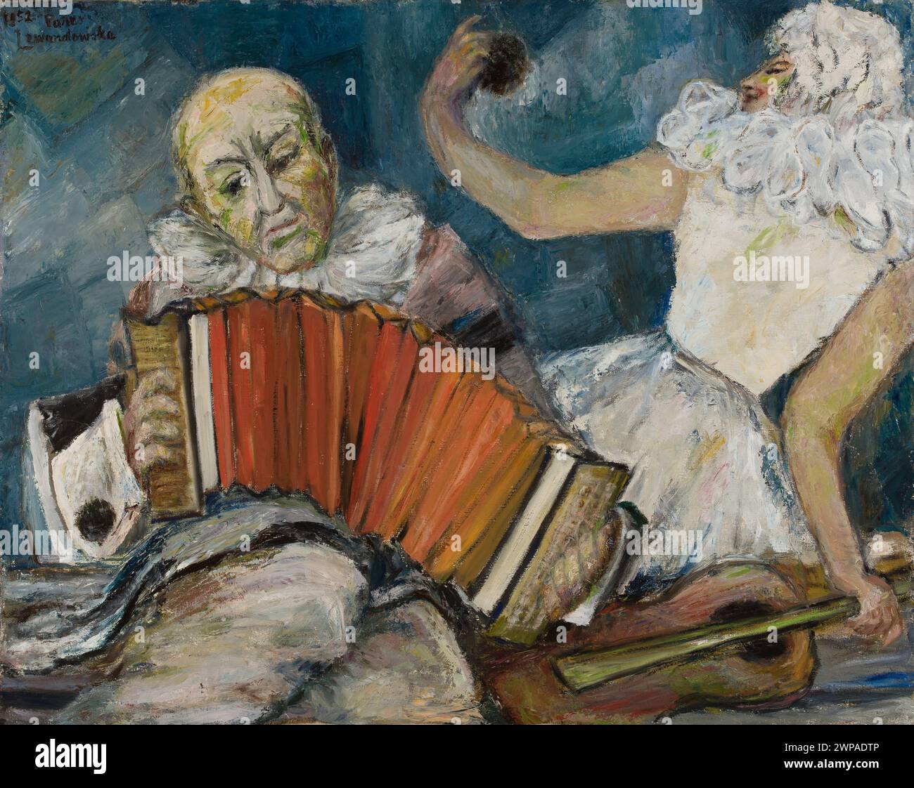 Une œuvre de 1952 par Aniela Lewandowska représentant le personnage Pierrot. Banque D'Images