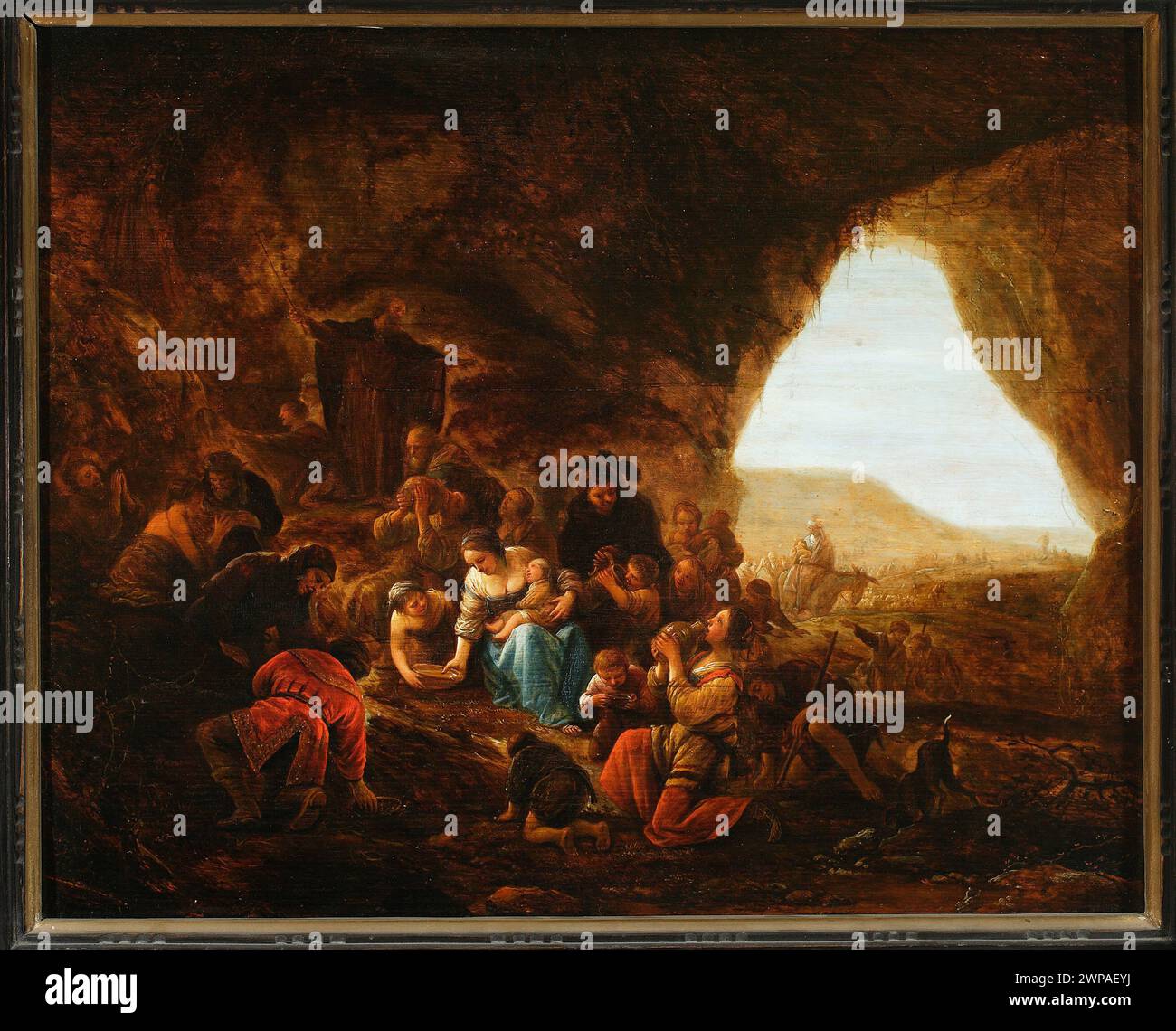 Une peinture néerlandaise du XVIIe siècle de Jacob Willesz représentant Moïse dans une scène biblique avec des images de l'eau, démontrant l'art religieux néerlandais et le récit biblique, préservé par provenance. Banque D'Images