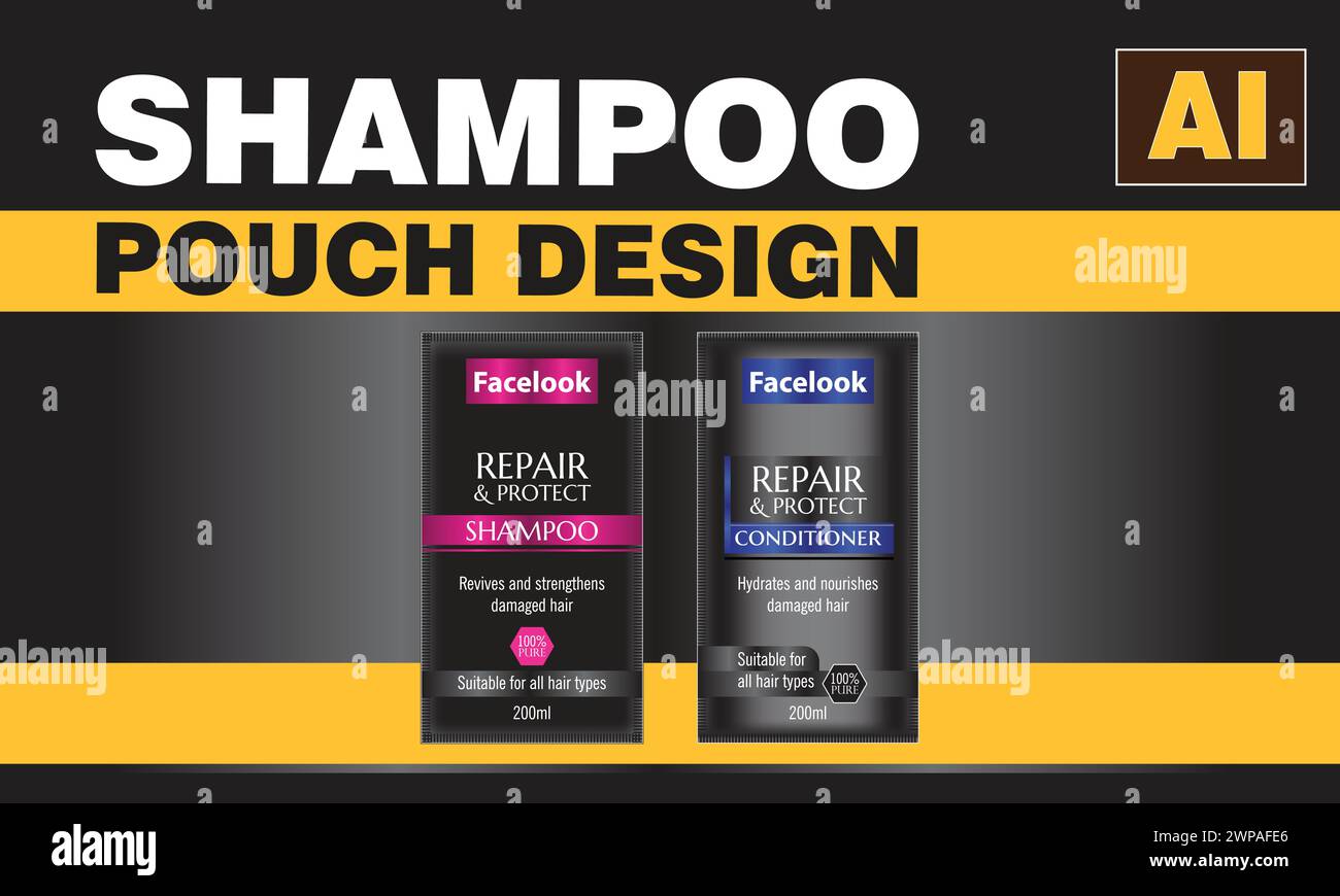 Conception de pochette de maquette d'emballage de shampooing pour votre marque de conception Illustration de Vecteur