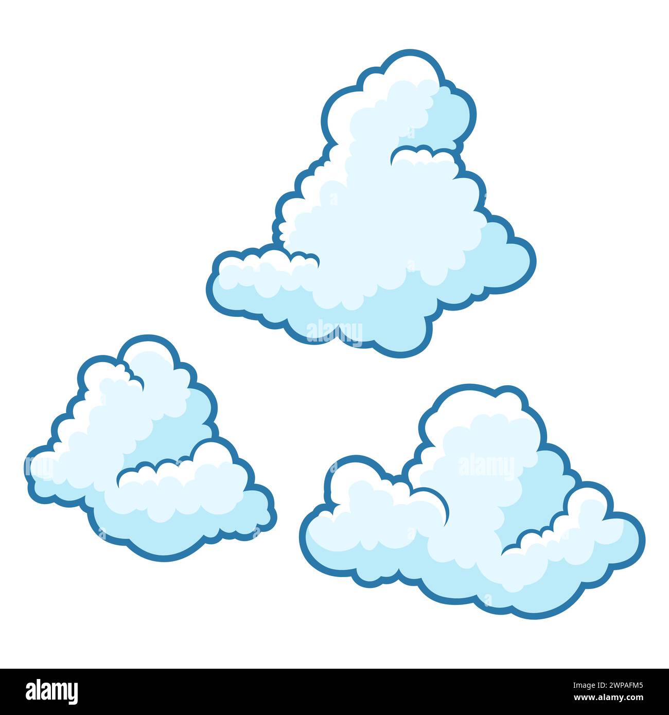 Collection de nuages. Dessin animé image mignonne du ciel. Illustration de Vecteur