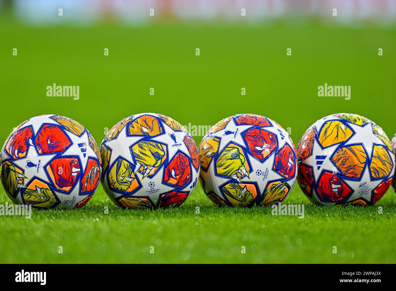 Ballons de la Ligue des champions avant le match de la Ligue des champions de l'UEFA Manchester City contre le FC Copenhague au stade Etihad, Manchester, Royaume-Uni, le 6 mars 2024 (photo Cody Froggatt/Actualités images) Banque D'Images