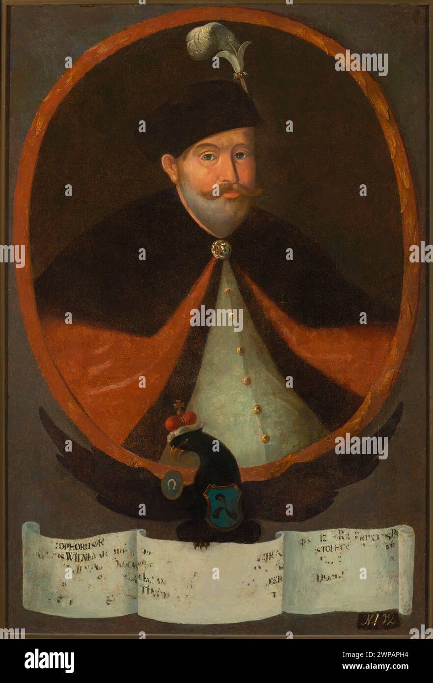 Portrait de Krzysztof II Radziwi (1585-1640), le grand hetman lituanien ; peintre polonais inconnu ; 1733-37 (1733-00-00-1737-00-00) ; Dąbrowa (armoiries), Niebowiż (Biélorussie), Radziwiłł (famille), Radziwiłł, Krzysztof (1585-1640), hetmani, Magierki, portraits avec inscription, message (provenance), école Banque D'Images