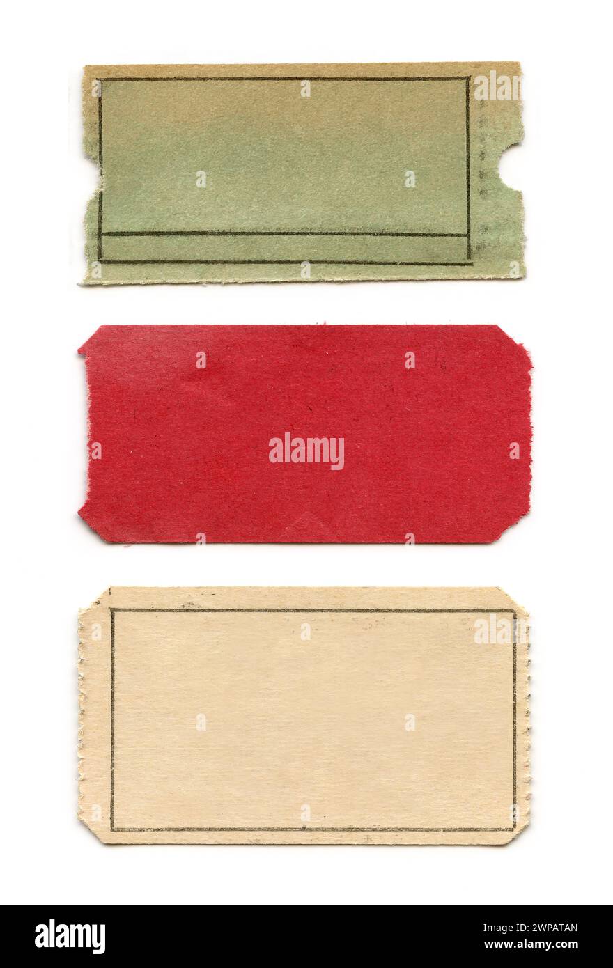 Trio festif de billets Vintage Rouge, Vert et Blanc - isolé, vierge - idéal pour les vacances Banque D'Images