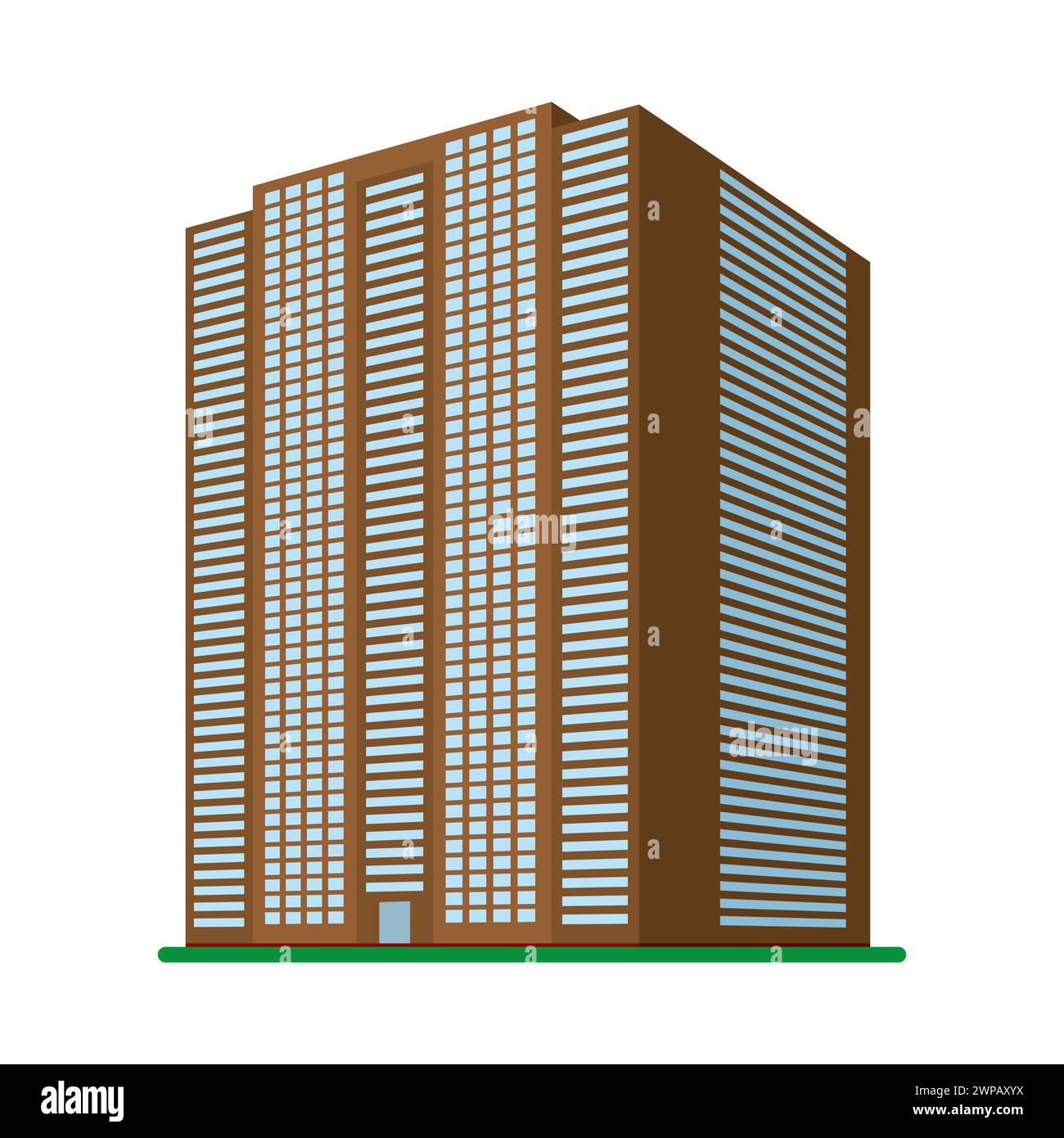 Un immeuble moderne de grande hauteur sur un fond blanc. Vue du bâtiment depuis le bas. Illustration vectorielle isométrique. Illustration de Vecteur