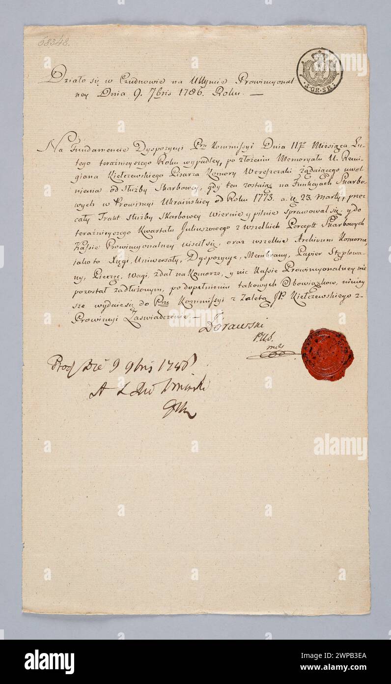 Document officiel portant nomination du surintendant de la province ukrainienne en 1786. Banque D'Images