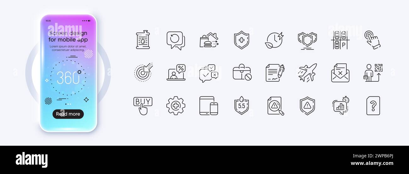 Icônes de ligne de temporisation lettre de rejet, fichier inconnu et statistiques pour l'application Web. Vecteur d'icône de pictogramme Illustration de Vecteur