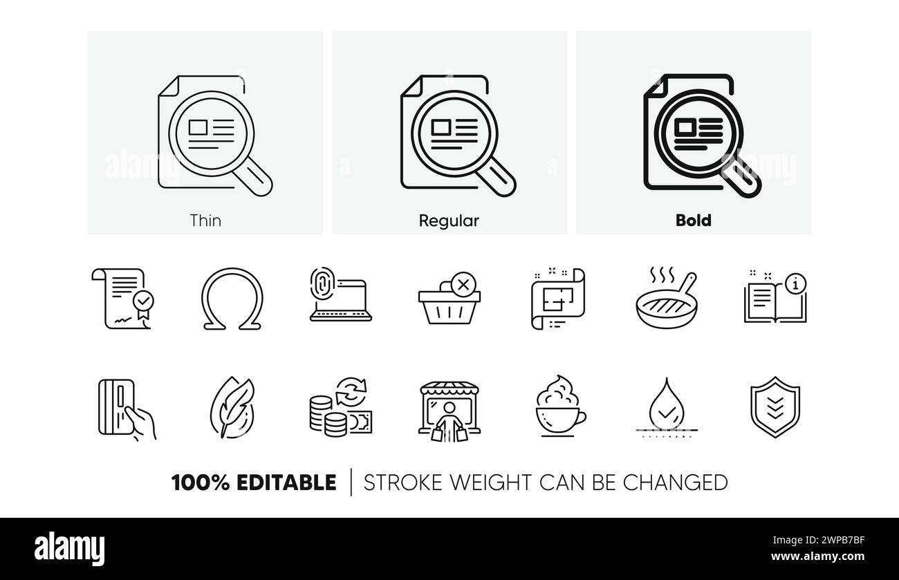 Hypoallergénique testé, change Money et icônes de ligne de tasse à café. Pour l'application Web, impression. Icônes de ligne. Vecteur Illustration de Vecteur