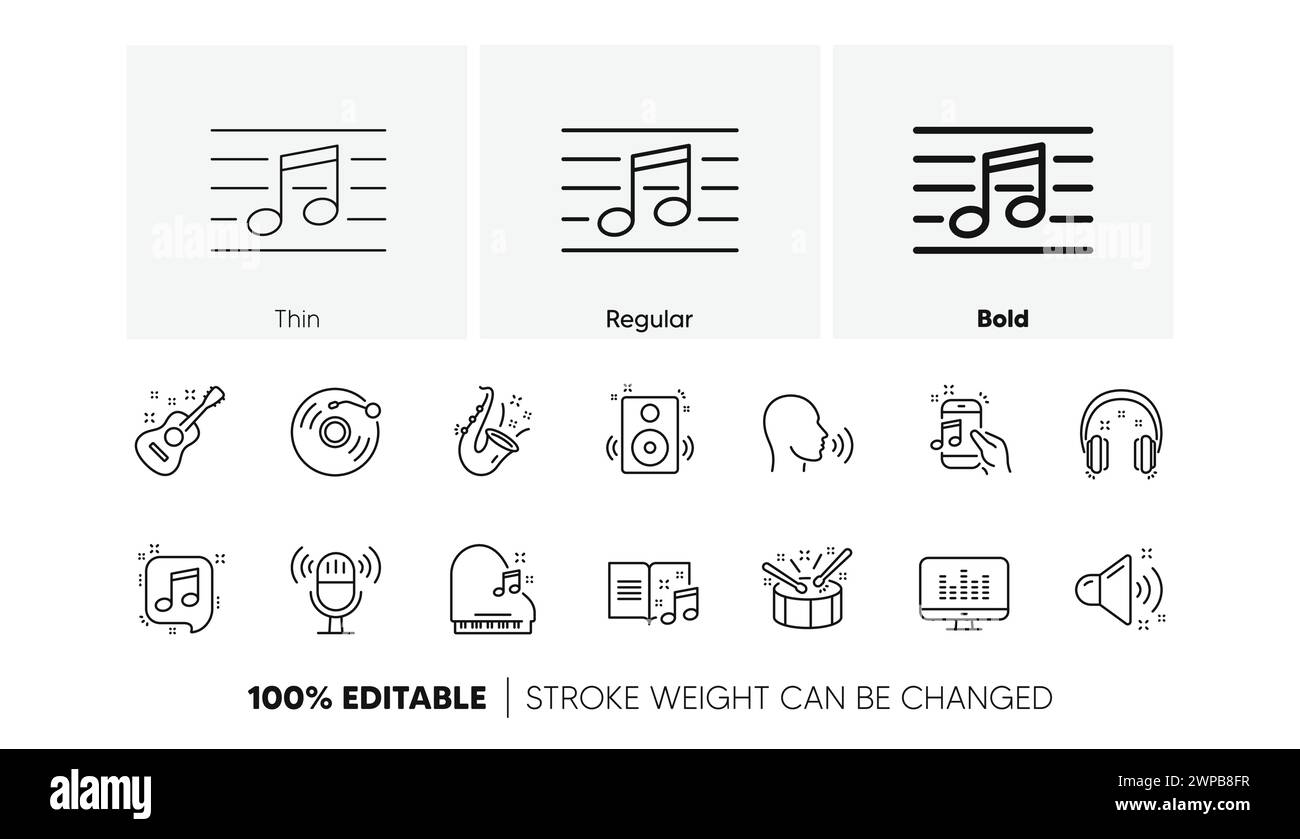 Icônes de ligne de musique. Guitare, Note musicale et écouteurs. Jeu d'icônes linéaires. Icônes de ligne. Vecteur Illustration de Vecteur