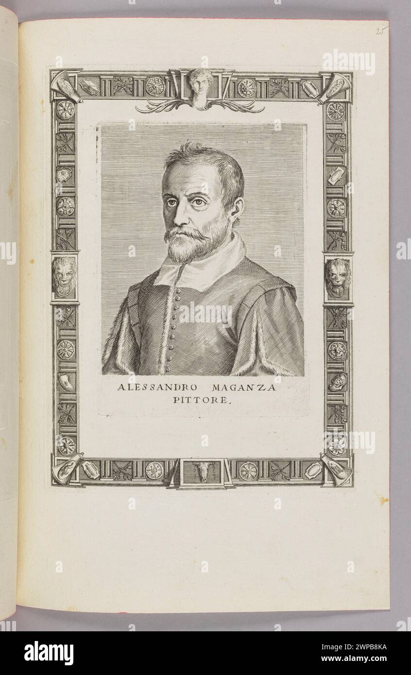 Une entrée de 1787 énumère une œuvre d'Alessandro Maganza, liée aux collectionneurs Giacomo Piccini et Girolamo Manfrin, illustrant la peinture baroque vénitienne et la collection d'art du XVIIIe siècle. Banque D'Images