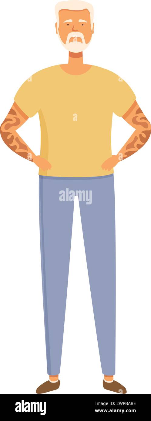 Vecteur de dessin animé d'icône d'homme senior Moustache. Tatouages mignons. L'amour punk rétro Illustration de Vecteur