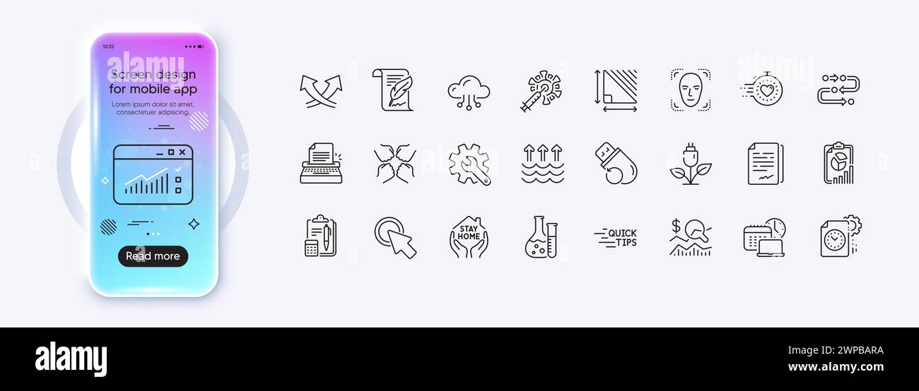 Triangle zone, méthodologie et cliquez ici ligne icônes pour l'application Web. Icône de pictogramme. Écran dégradé de la maquette de téléphone. Vecteur Illustration de Vecteur