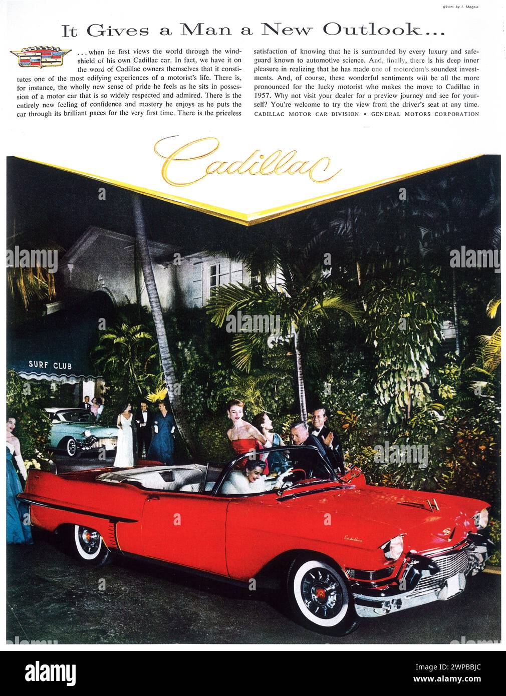 Publicité imprimée sur le cabriolet Deville 56 1956 de Cadillac Banque D'Images